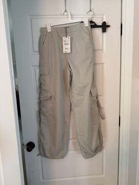 Zara High-Waist Parachute Cargo Pants with D-Ring Straps
